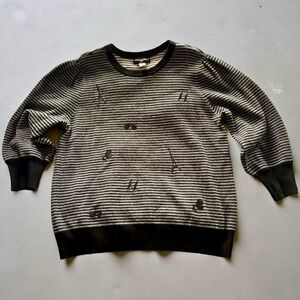 Karl Lagerfeld Black and Gray Patterned Embroidered Crewneck Sweater | Sz Large